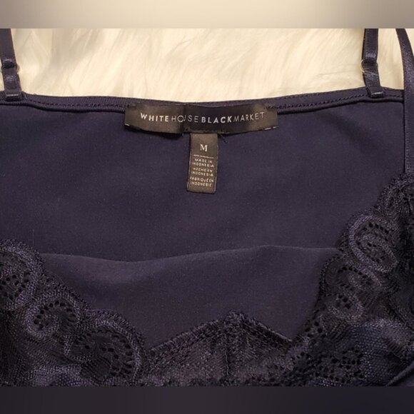 White House Black Market Wide Lace Hem Long Camisole in Navy Blue Size M - Picture 4 of 7